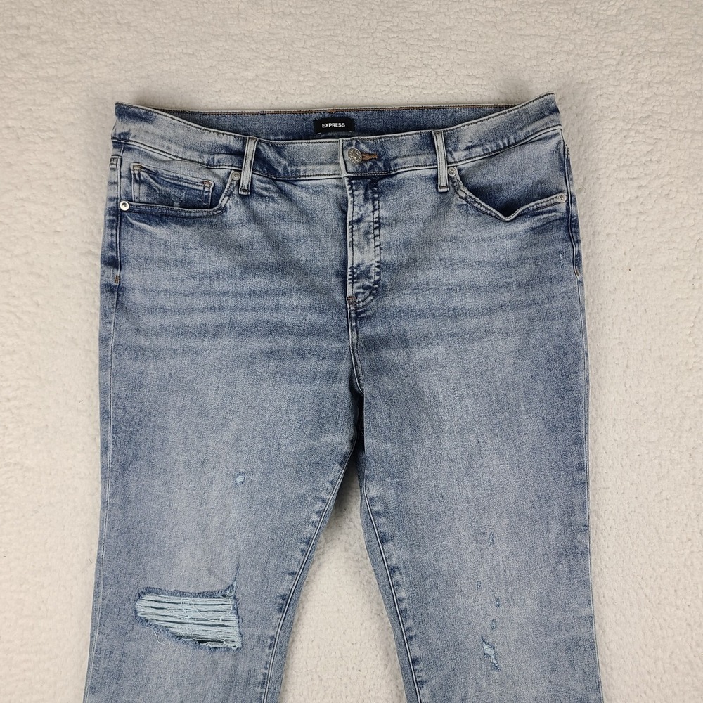 Express Jeans Womens 16S 16 Short Skyscraper Mid Rise Distress Light Wash EC - Picture 3 of 14
